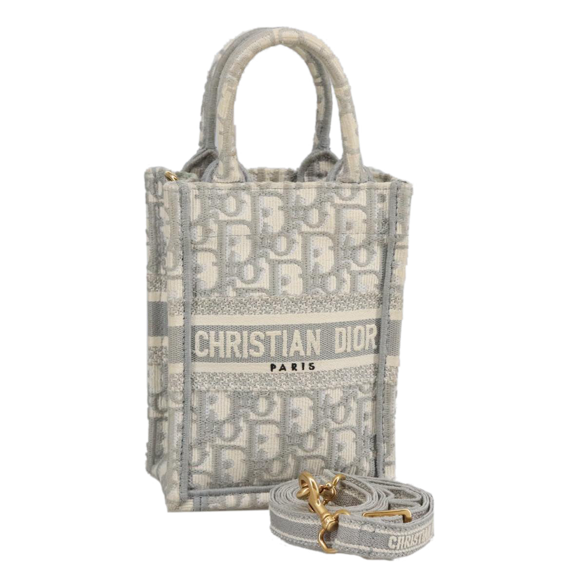 Christian Dior Oblique Vertical Book Tote Tote Bag Canvas Gray