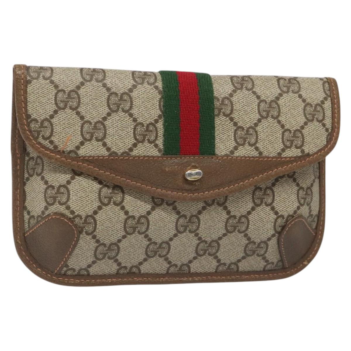 GUCCI GG Supreme Web Sherry Line Pouch PVC Leather Beige 89 01 021