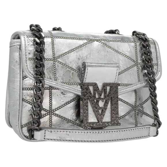 MCM Chain Shoulder Bag Leather Silver Auth 113036