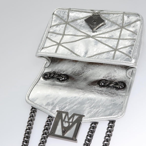 MCM Chain Shoulder Bag Leather Silver Auth 113036