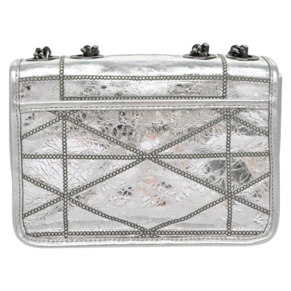 MCM Chain Shoulder Bag Leather Silver Auth 113036