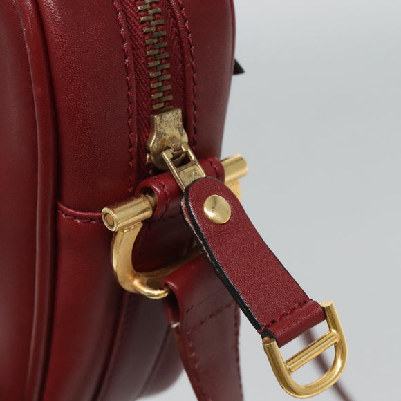CARTIER Must Line Shoulder Bag Leather Wine Red Gold Auth 114043