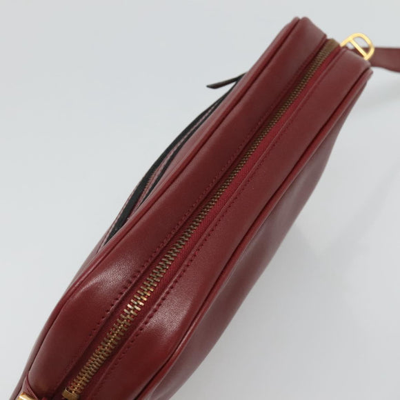CARTIER Must Line Shoulder Bag Leather Wine Red Gold Auth 114043