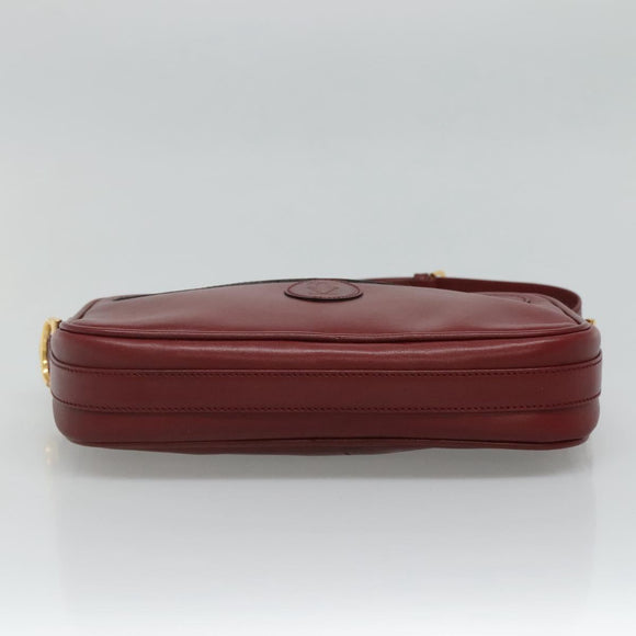 CARTIER Must Line Shoulder Bag Leather Wine Red Gold Auth 114043