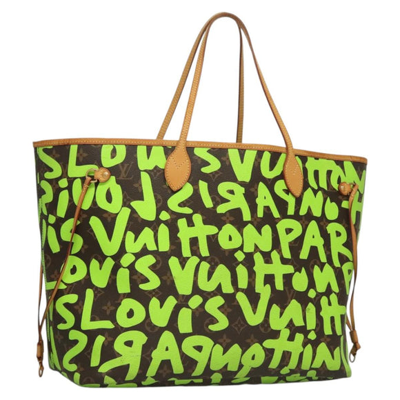 LOUIS VUITTON Monogram Graffiti Neverfull GM Tote Bag Green M93703 Auth 116016A