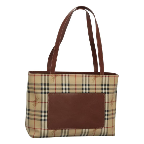 BURBERRY Nova Check Tote Bag PVC Leather Beige Auth 117546A