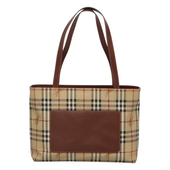 BURBERRY Nova Check Tote Bag PVC Leather Beige Auth 117546A
