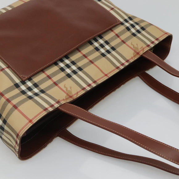 BURBERRY Nova Check Tote Bag PVC Leather Beige Auth 117546A