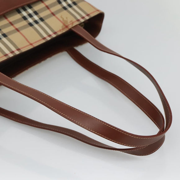 BURBERRY Nova Check Tote Bag PVC Leather Beige Auth 117546A