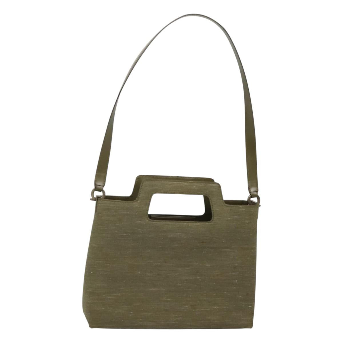 Salvatore Ferragamo Gancini Shoulder Bag Canvas Khaki Auth 117786 