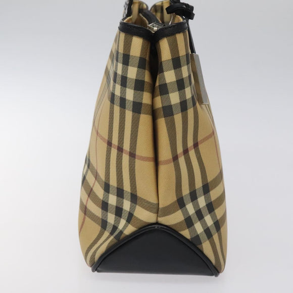 BURBERRY Nova Check Hand Bag PVC Beige Silver Auth 117914