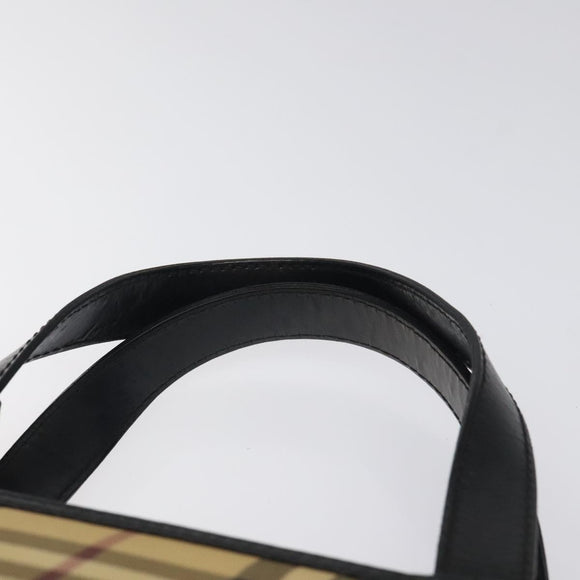 BURBERRY Nova Check Hand Bag PVC Beige Silver Auth 117914