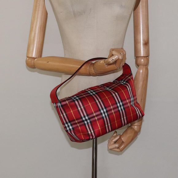 BURBERRY Nova Check Hand Bag Nylon Red Auth 118031