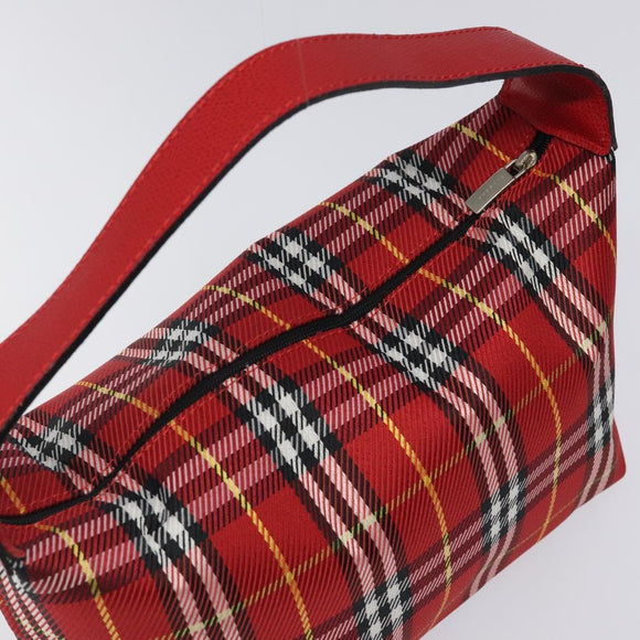 BURBERRY Nova Check Hand Bag Nylon Red Auth 118031