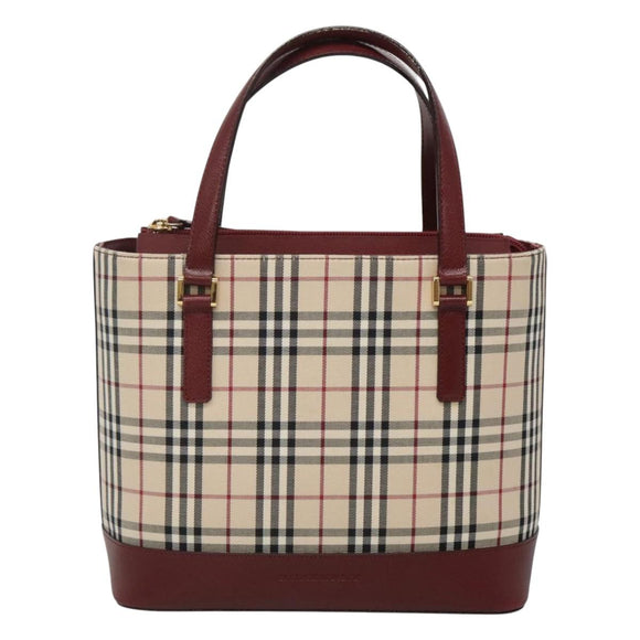 BURBERRY Nova Check Tote Bag Canvas Beige Gold Auth 118162