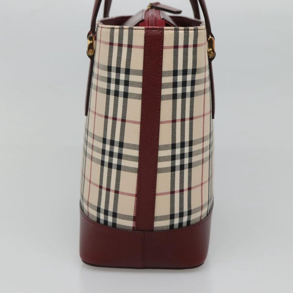 BURBERRY Nova Check Tote Bag Canvas Beige Gold Auth 118162