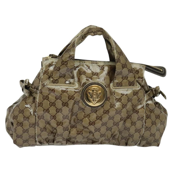 GUCCI GG Crystal Hand Bag Coated Canvas Brown Gold 197020 Auth 119369