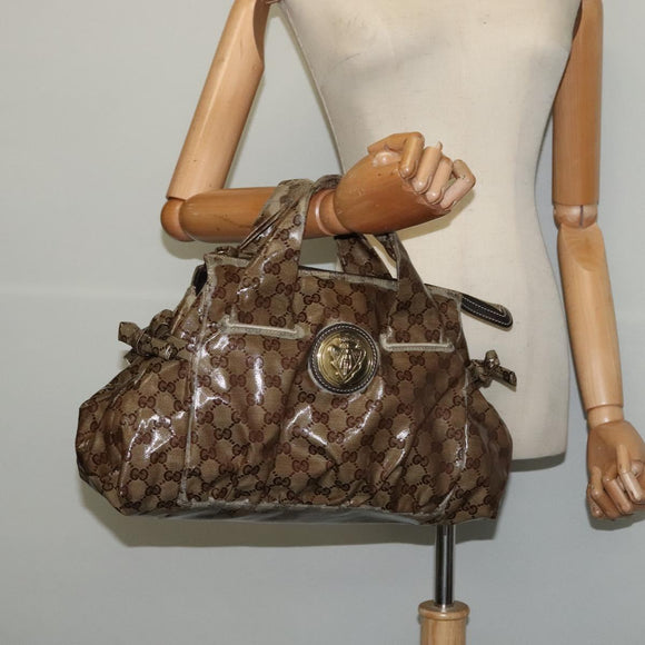 GUCCI GG Crystal Hand Bag Coated Canvas Brown Gold 197020 Auth 119369