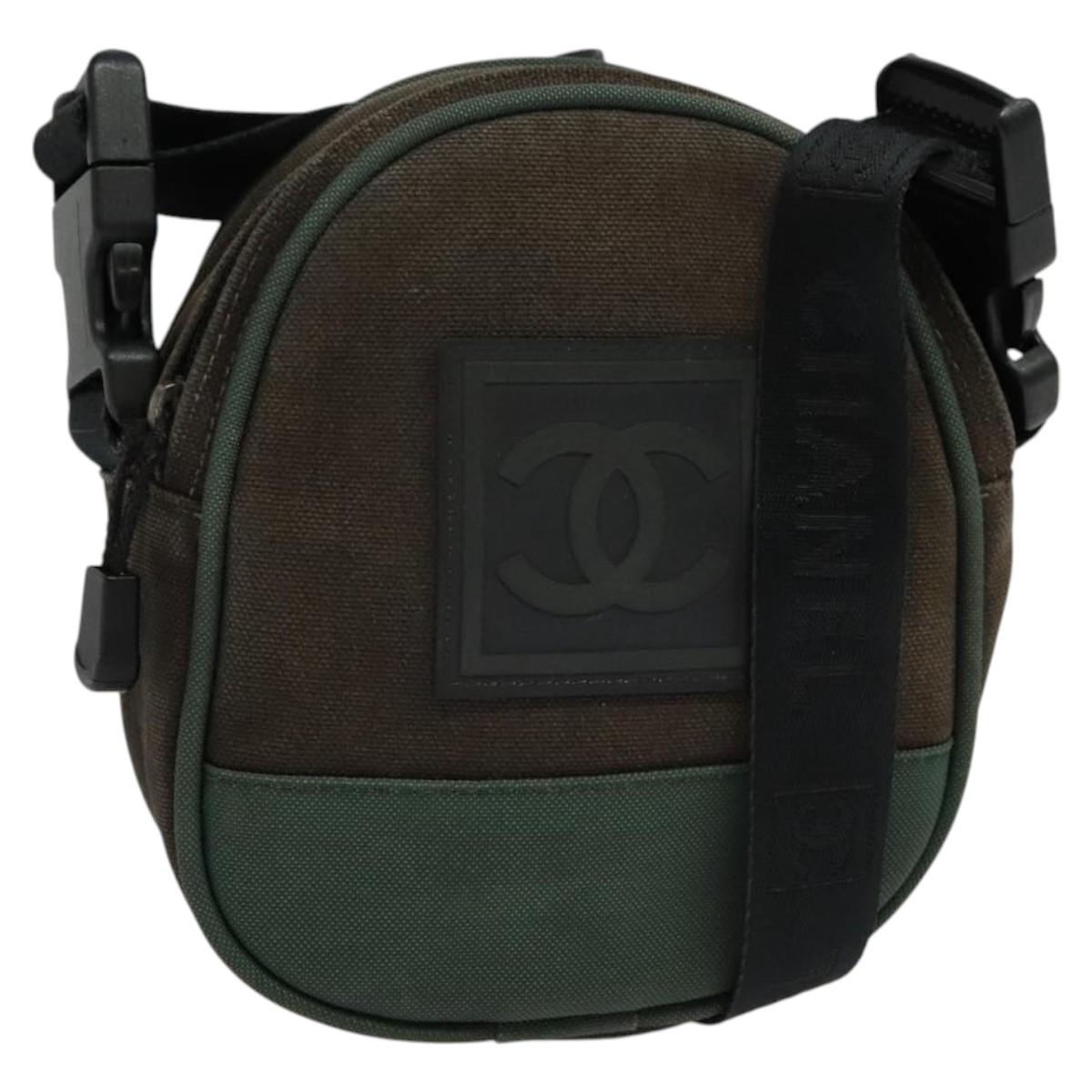 CHANEL COCO Mark Sports Line Shoulder Bag Canvas Brown CC Auth