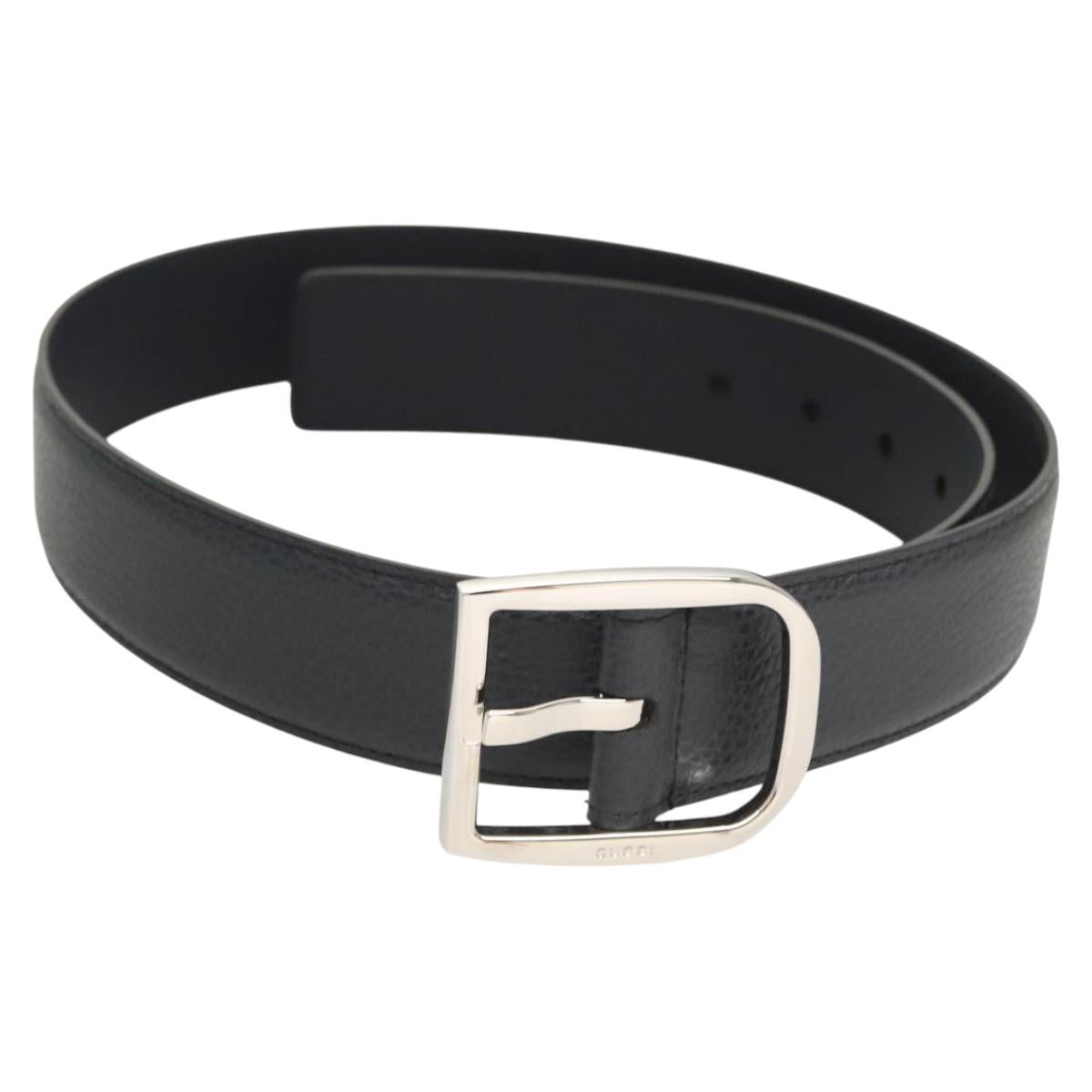 GUCCI Belt Leather Outlet Navy Silver 449716 Auth 123068