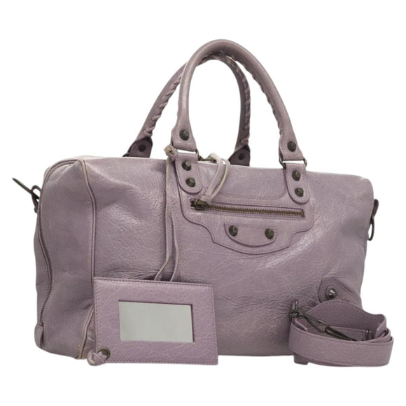 BALENCIAGA Classic Polly Hand Bag Leather 2way Purple 285345 Auth 123361