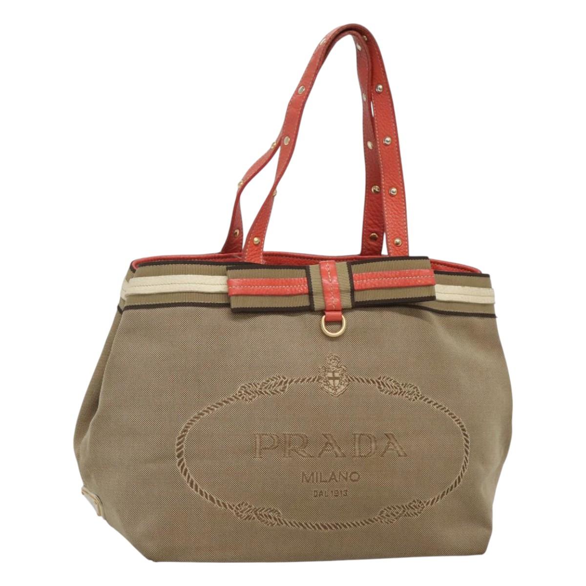 PRADA Hand Bag Canvas Beige Gold Auth 123858 Brand Street Tokyo