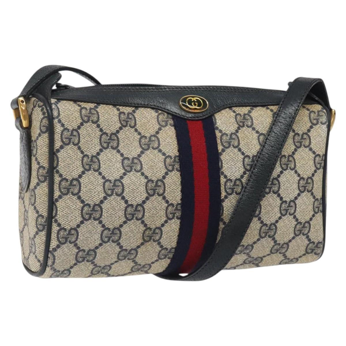 GUCCI GG Supreme Sherry Line Shoulder Bag PVC Navy Gold 89 02 018