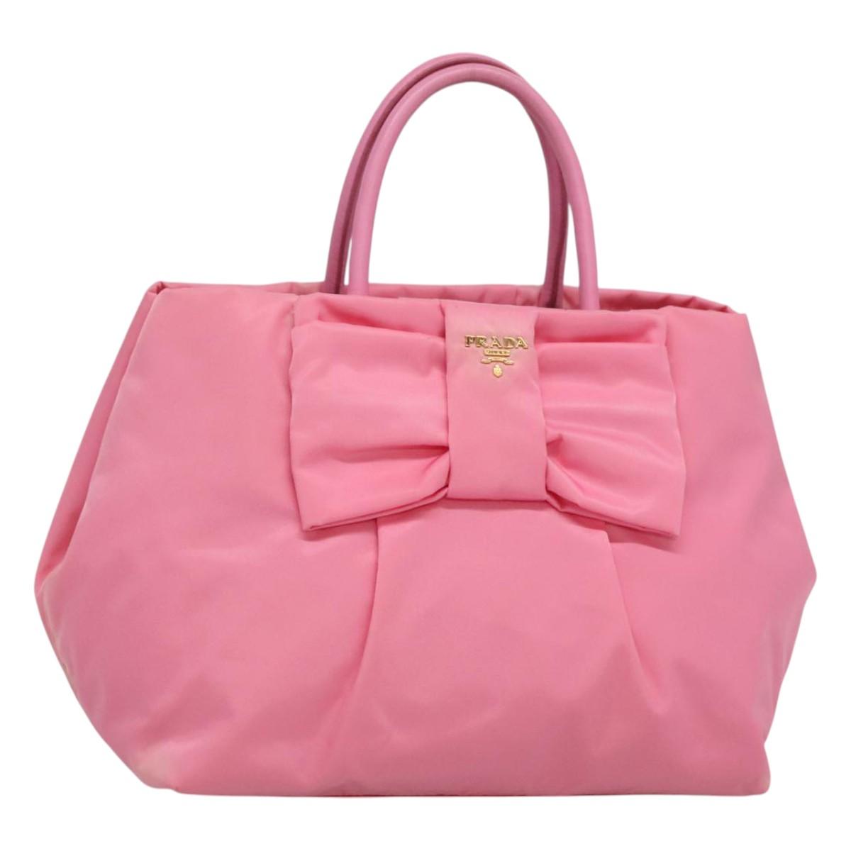 PRADA Hand Bag Nylon Pink Gold Auth 125914 Brand Street Tokyo