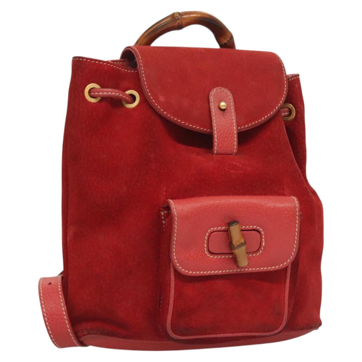 GUCCI Bamboo Backpack Suede Leather Red Gold 003 1956 0030  display picture 2