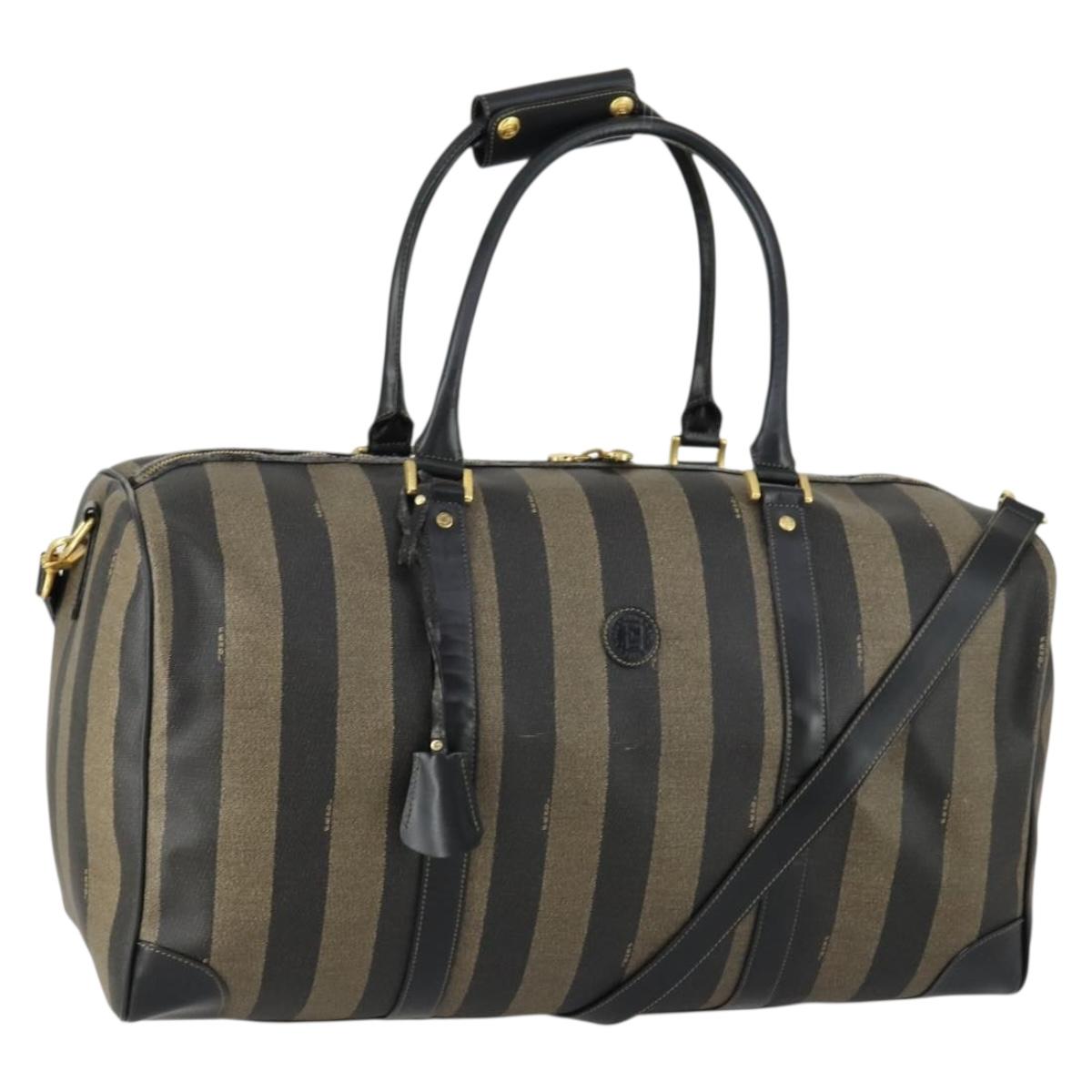 FENDI Pecan Canvas Boston Bag PVC 2way Black Brown gold Auth  display picture 3