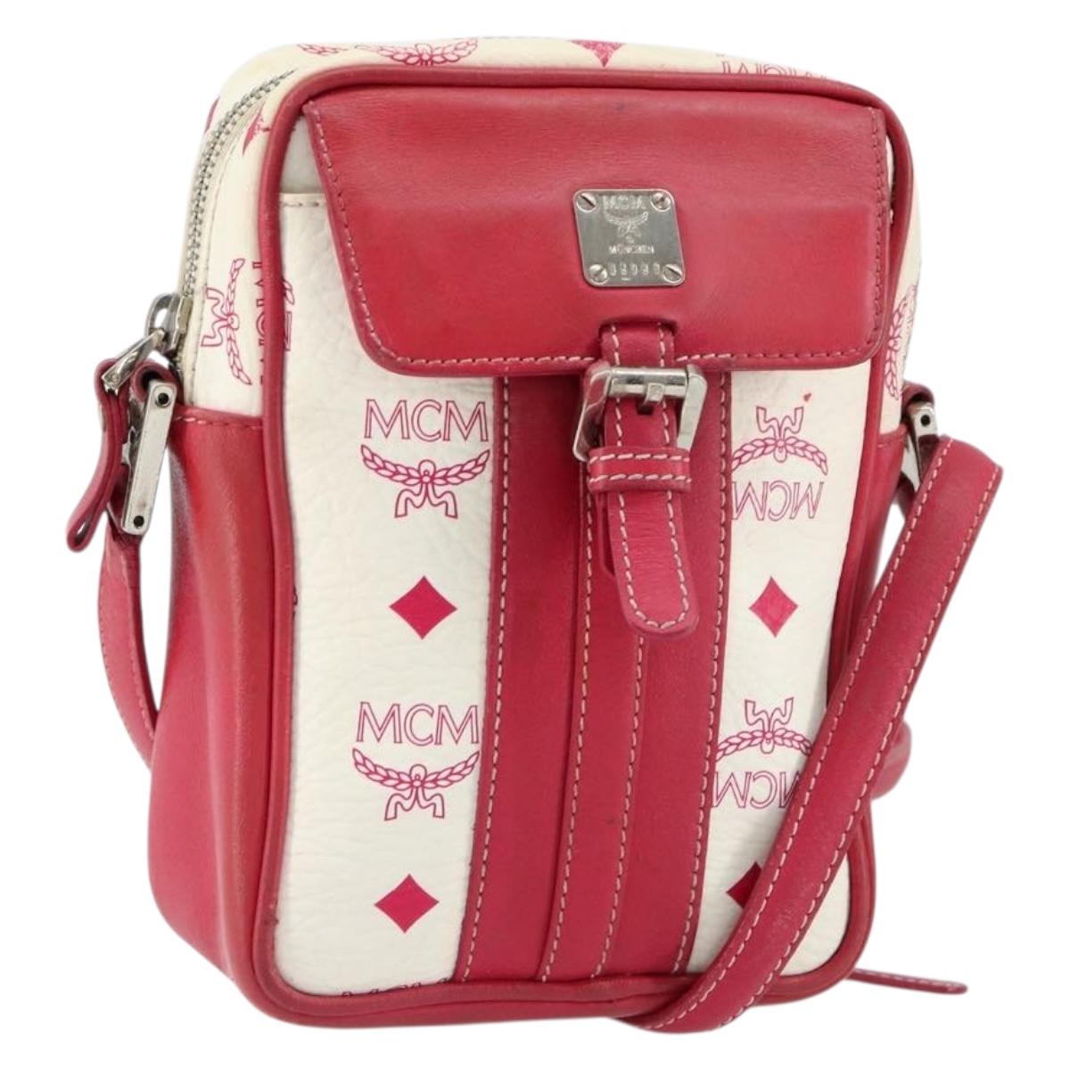 MCM Vicetos Logogram Shoulder Bag PVC Leather White Silver Auth