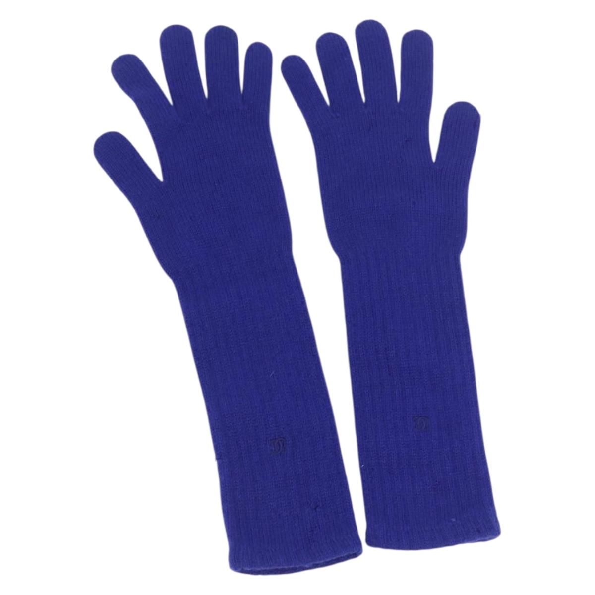 CHANEL Handschuhe Kaschmir Blau CC Auth 174684