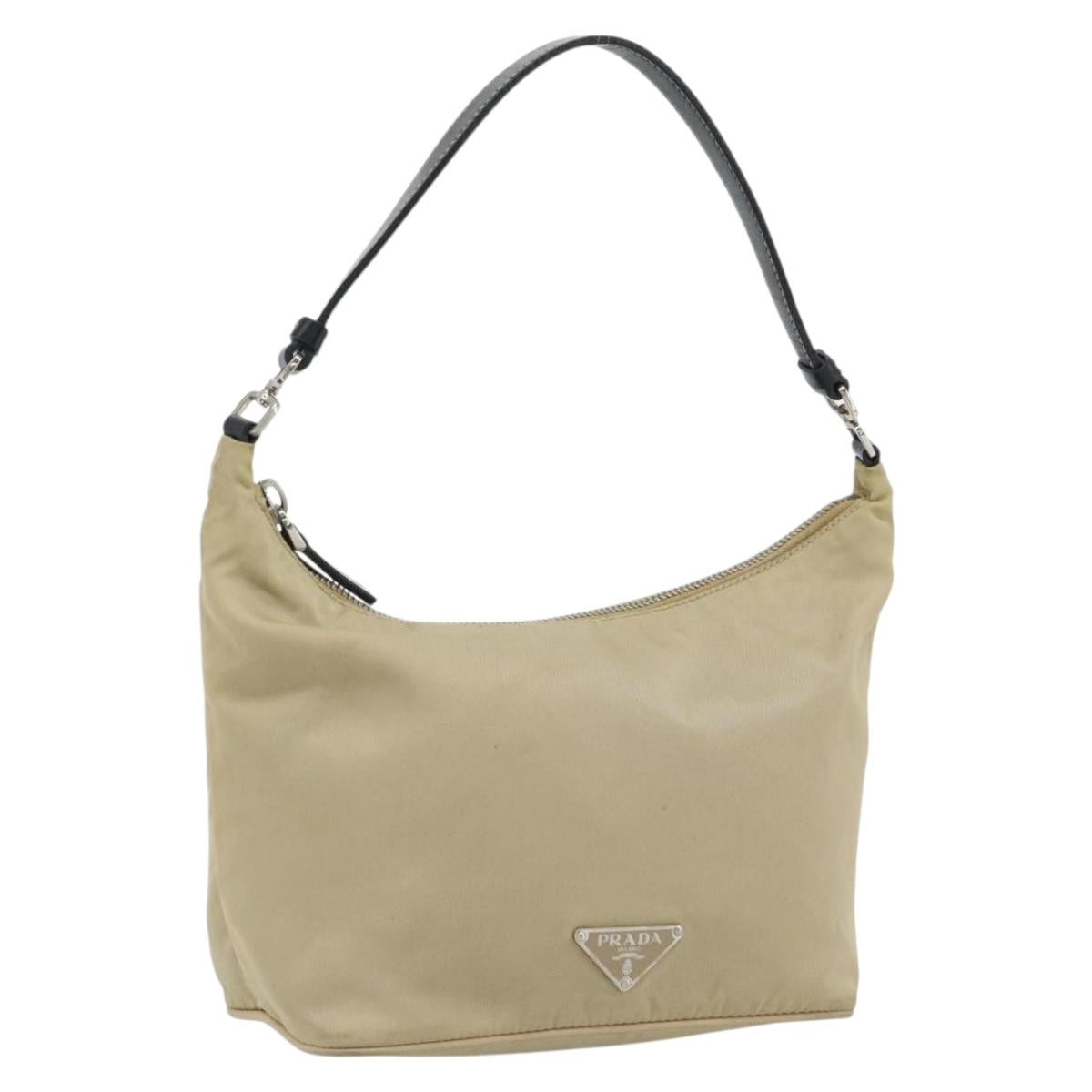 PRADA Shoulder Bag Nylon Beige Silver Auth 182546A | Brand Street