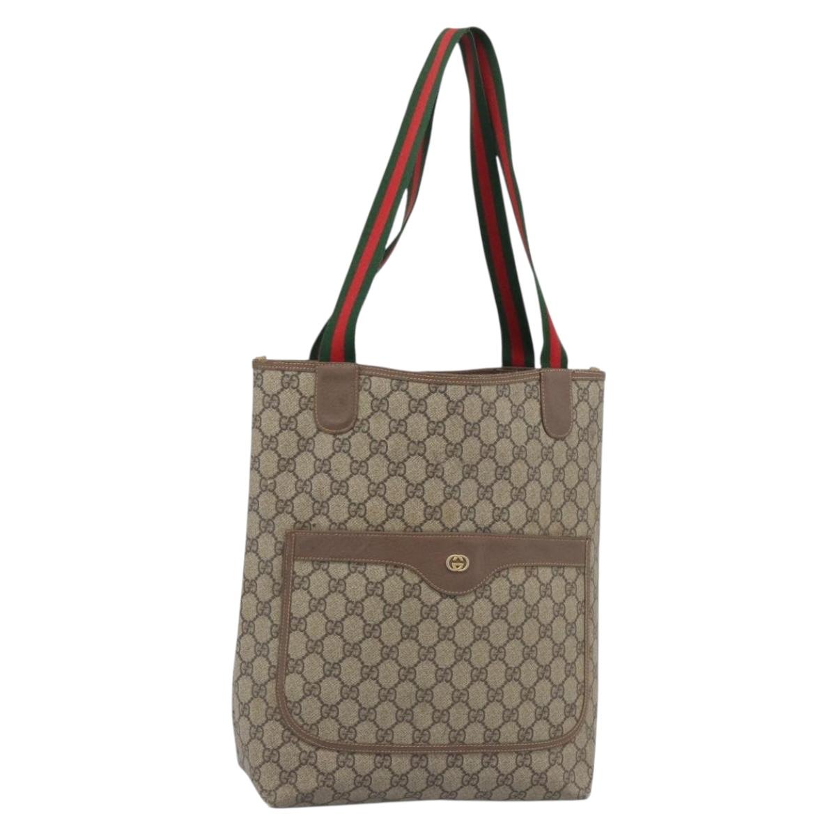 GUCCI GG Supreme Web Sherry Line Tote Bag PVC Beige Gold 002.58