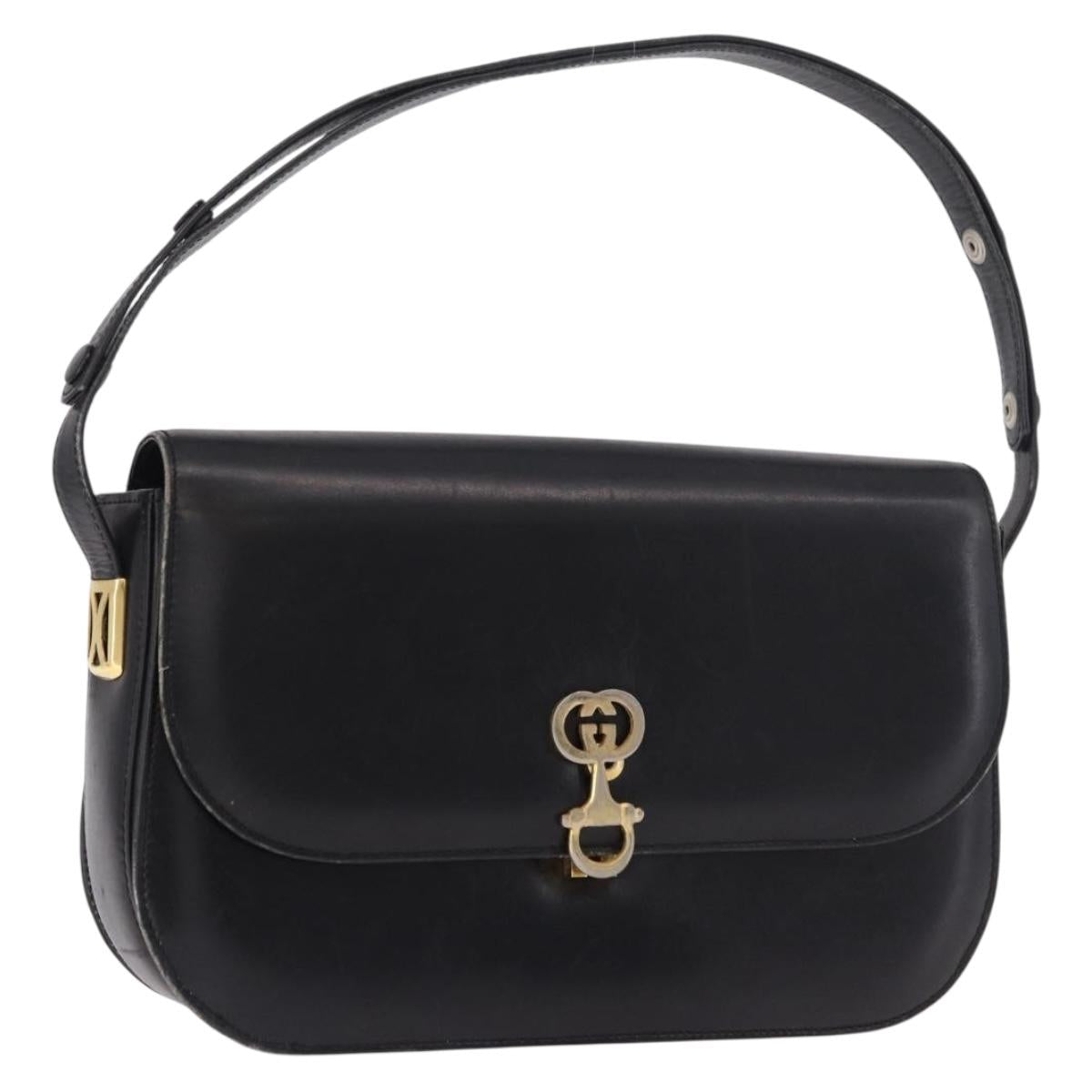 GUCCI Horsebit Shoulder Bag Leather Black Gold Auth 184318 | Brand