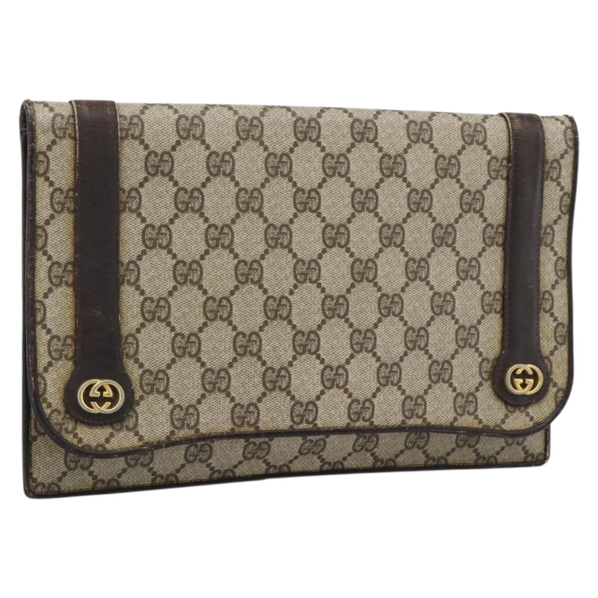 GUCCI GG Supreme Clutch Bag PVC Beige Gold Auth 184538 | Brand