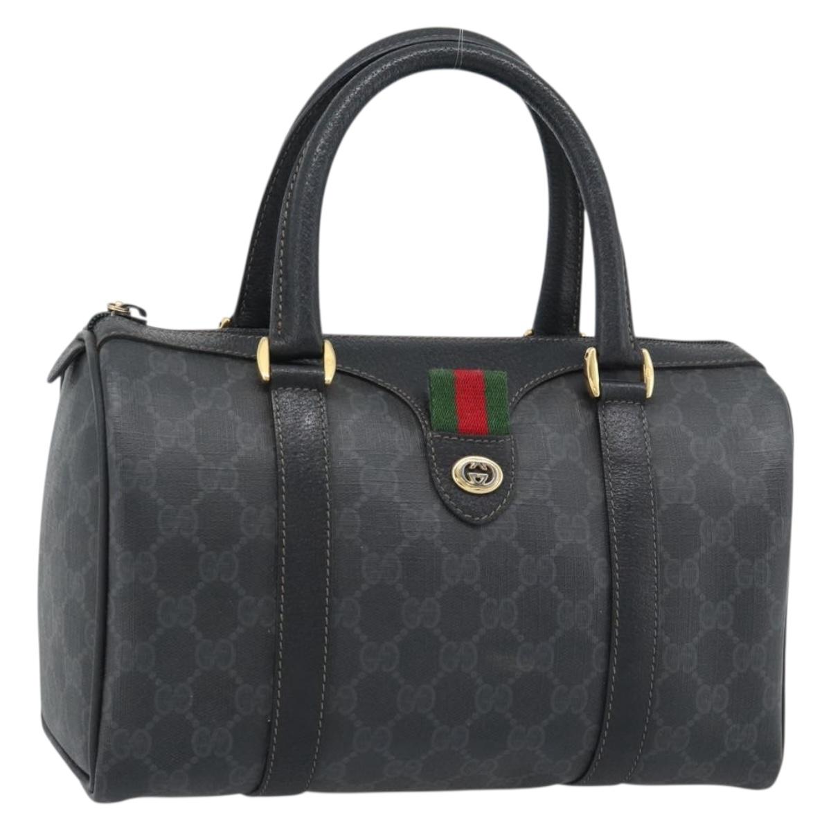 GUCCI GG Supreme Web Sherry Line Boston Bag PVC Black Gold 40 02