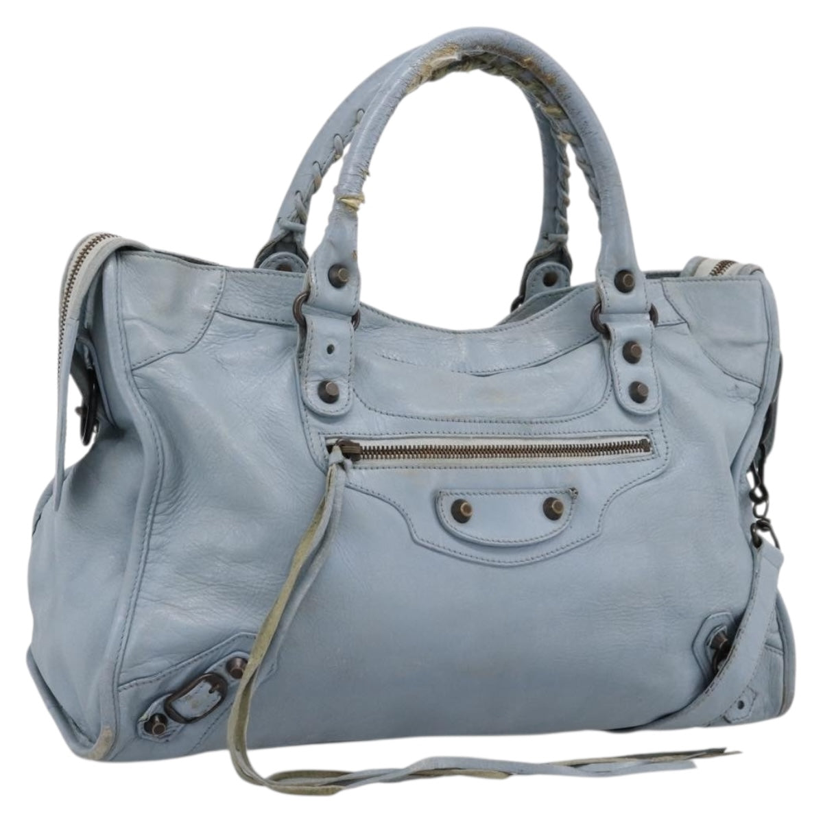 BALENCIAGA ザ・シティ 2way ハンドバッグ ライトブルー BALENCIAGA The City Hand Bag Leather 2way Light Blue Gold 115478