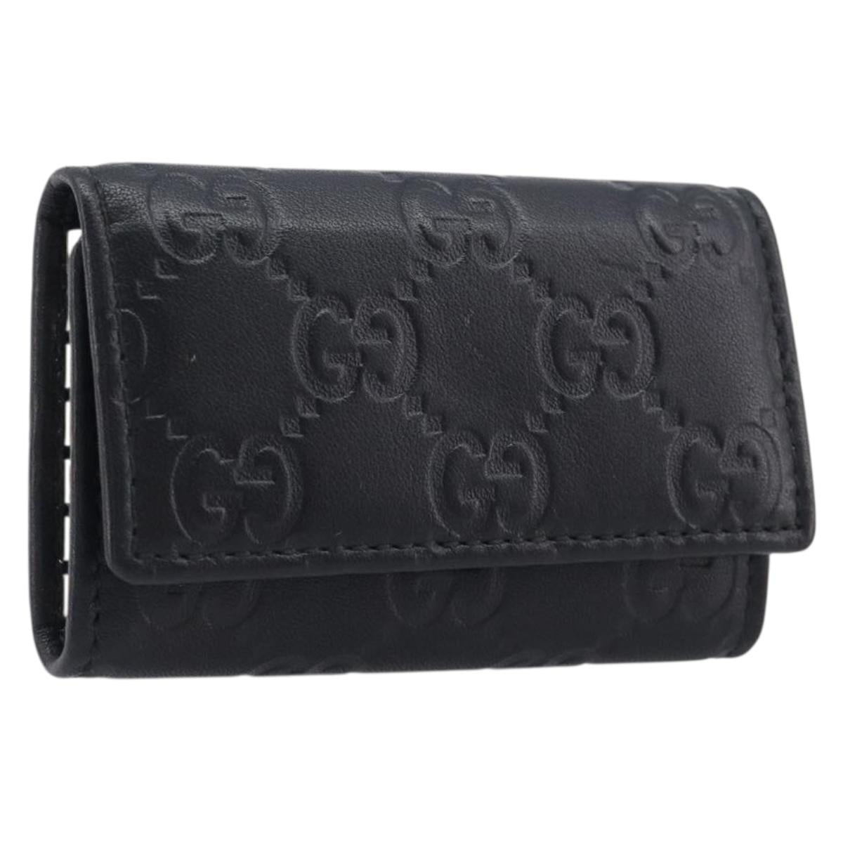 アンティハムト 金 GUCCI GG Canvas Guccissima Key Case Leather Black Gold Tone 138093