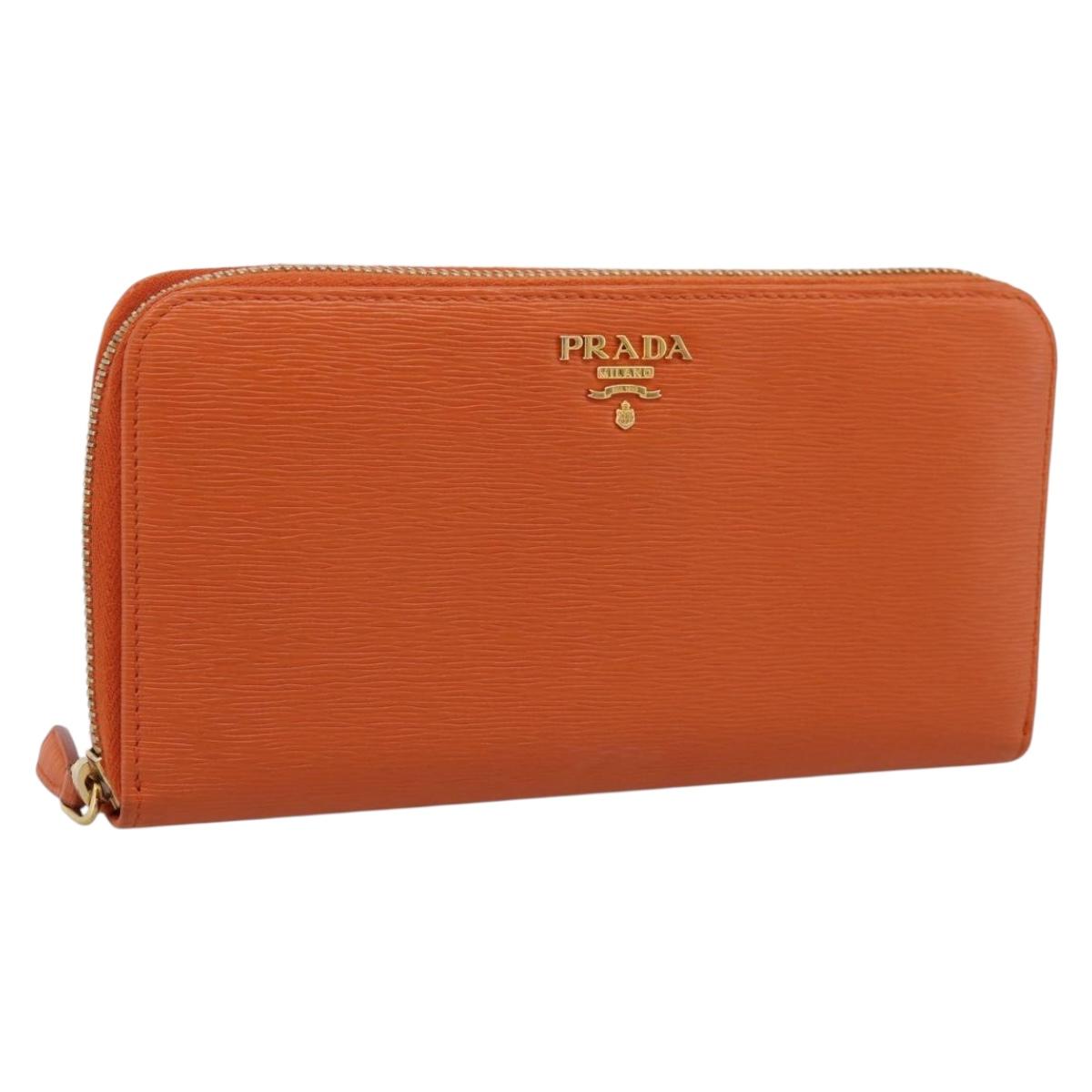 PRADA Long Wallet Leather Orange Gold Auth 198764A | Brand Street