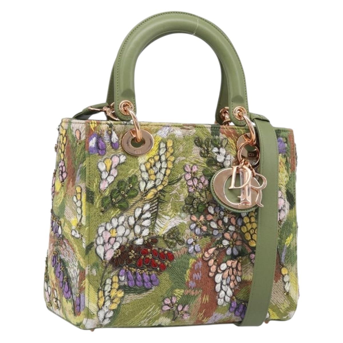 Dior ハンドバッグ　ノベルティ Christian Dior Lady Dior Hand Bag Beads 2way Green Gold Tone Auth