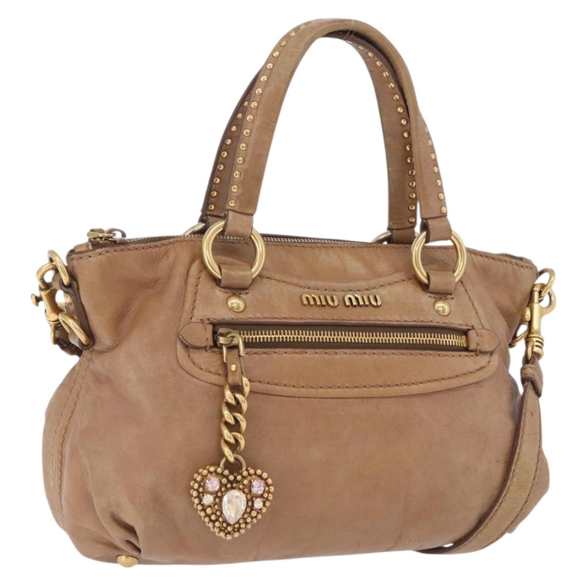 Miu Miu Hand Bag Leather 2way Beige Gold Auth 199396A | Brand