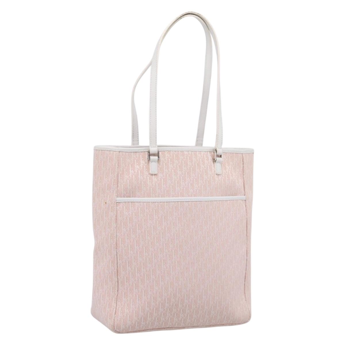 Christian Dior Trotter Canvas Tote Bag Pink Silver Auth 201935A 