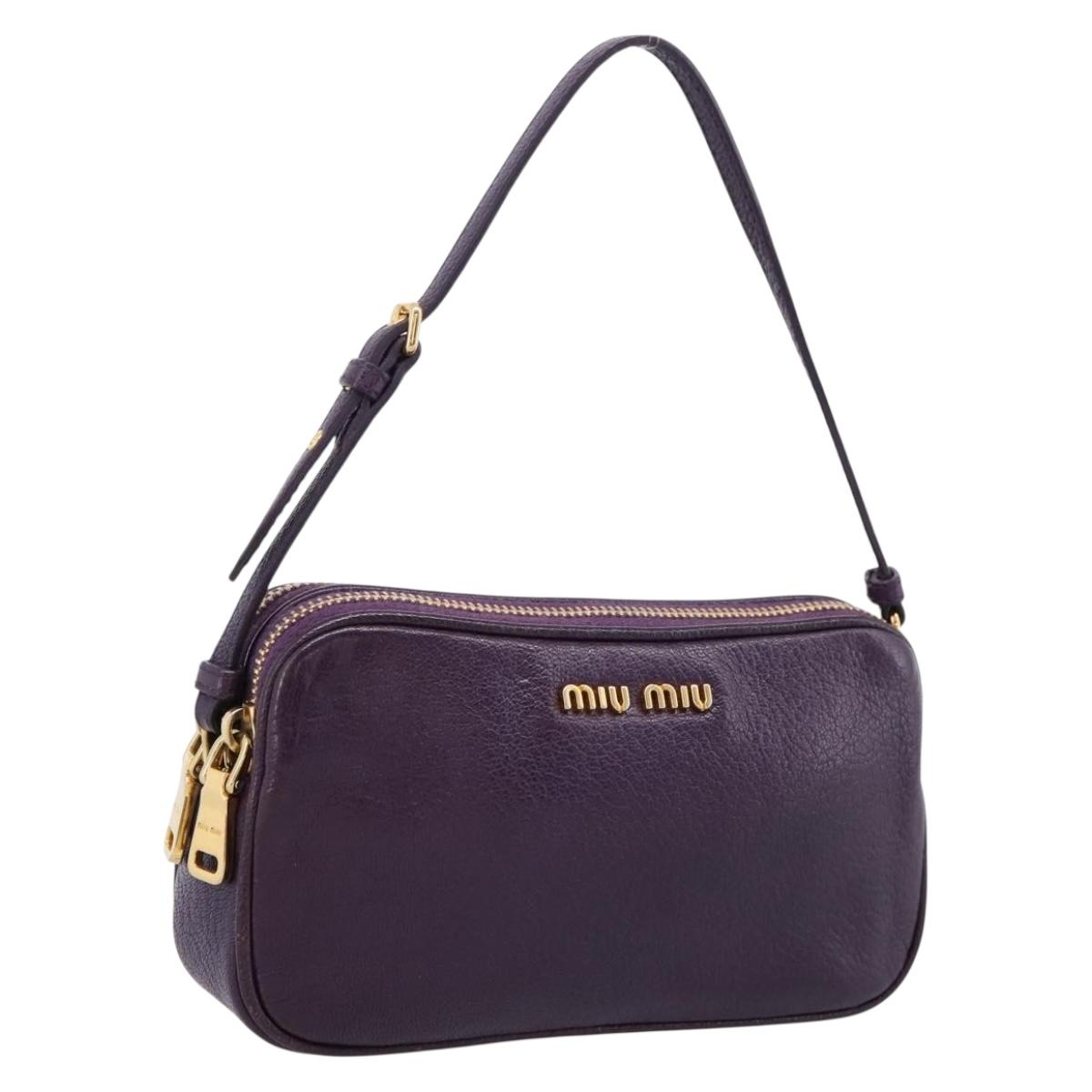 miu miu ポーチ パープル Miu Miu Hand Pouch Leather Purple Gold Auth 202035V | Brand Street