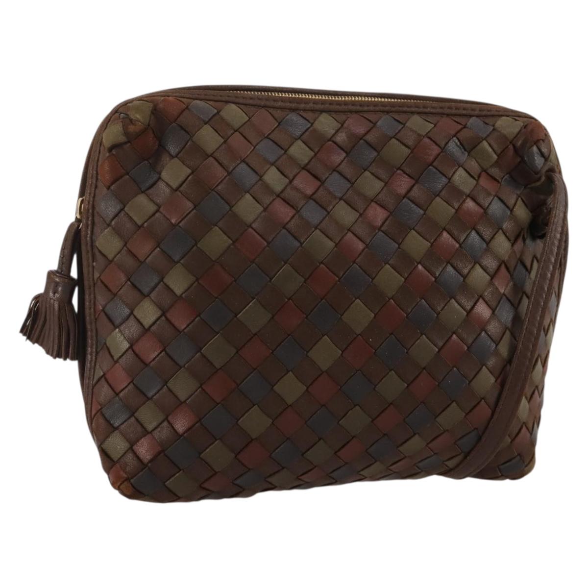 BOTTEGA VENETA INTRECCIATO Shoulder Bag Leather Brown Gold Auth