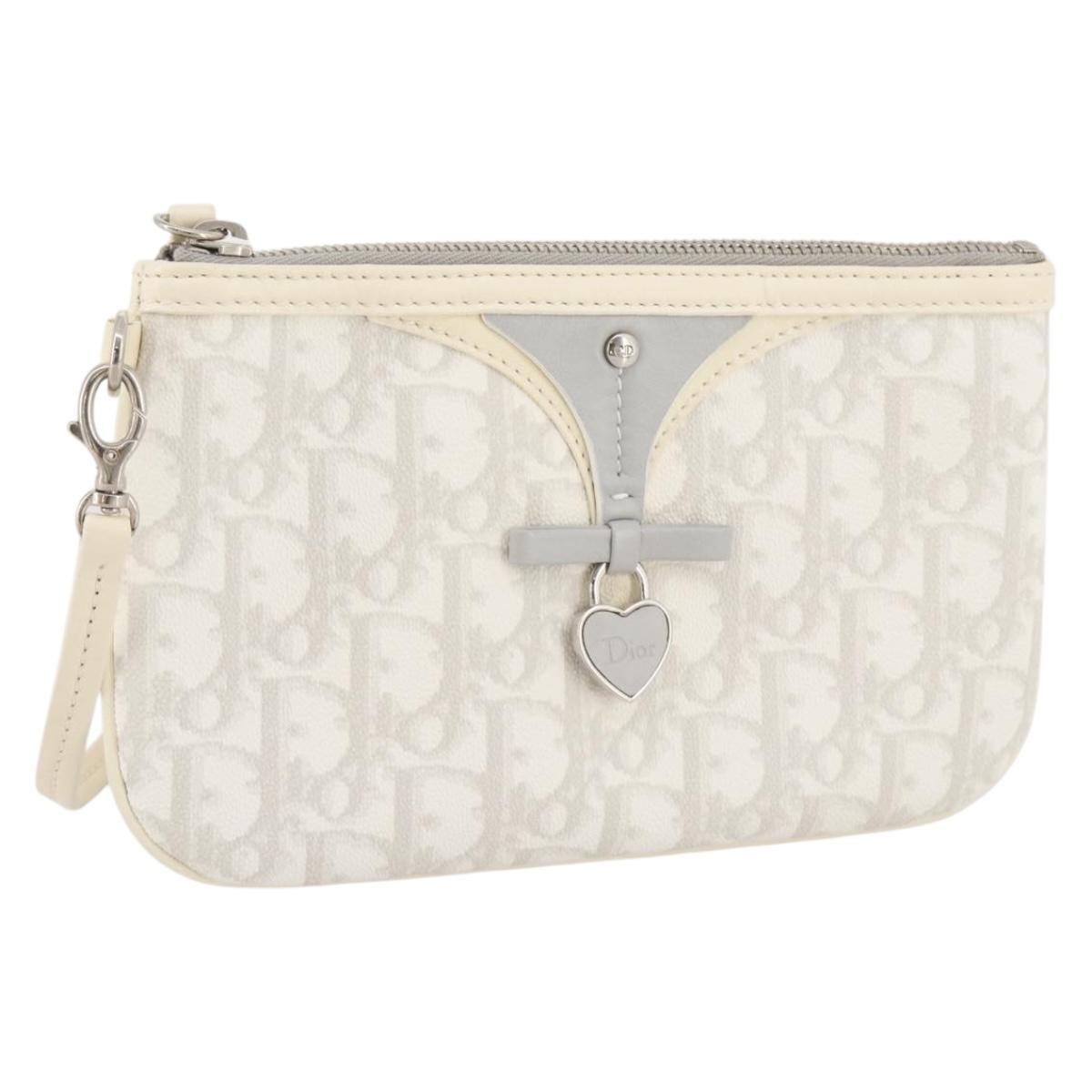 Christian Dior Romantic Accessory Pouch PVC Leather White Silver