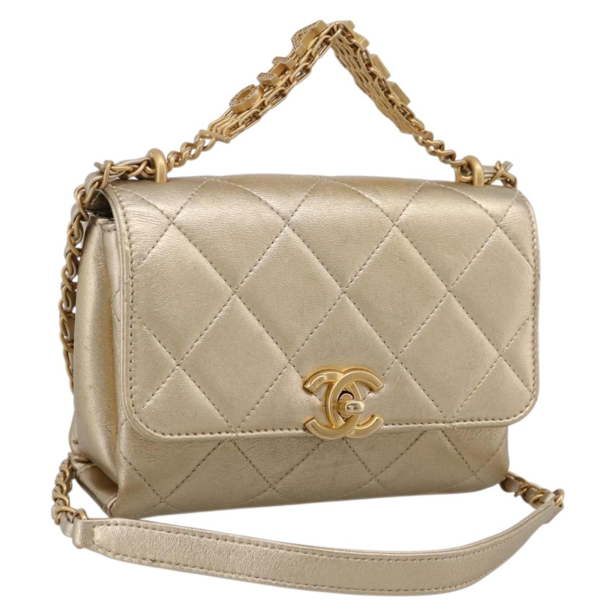 CHANEL Matelasse Chain Shoulder Bag Lamb Skin 2way Gold CC Auth CHANEL Matelasse Chain Shoulder Bag Lamb Skin 2way Gold CC Auth