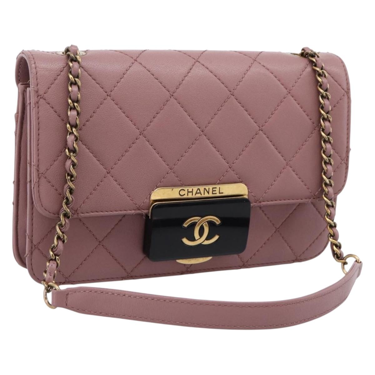 CHANEL Matelasse Chain Shoulder Bag Lamb Skin Purple Gray CC Auth