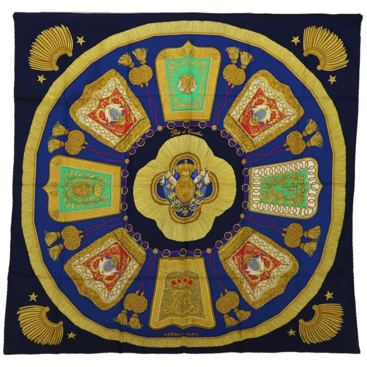 HERMES Carre 90 Poste et Cavalerie Scarf Silk Navy Auth 66824 