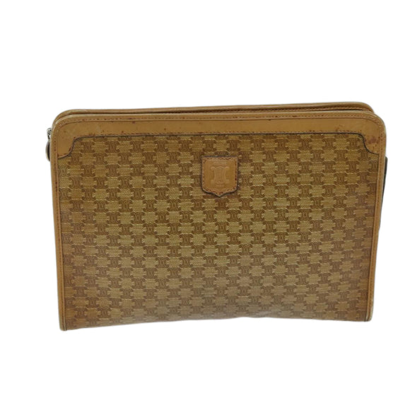 CELINE Macadam Canvas Clutch Bag Beige Auth 70658
